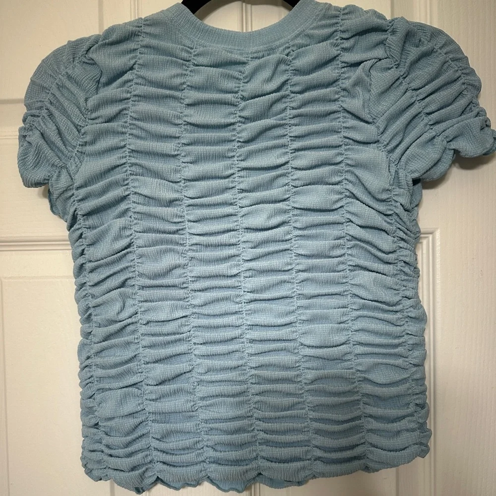 Anthropologie Light Blue Textured Crop Top - Picture 5 of 7